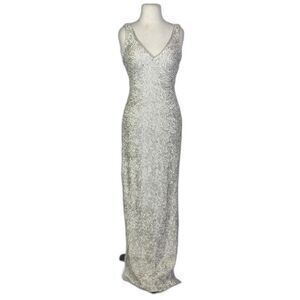 HALSTON HERITAGE Sequin Embellished Gown Maxi Dress Parchment HOCO Pageant Prom